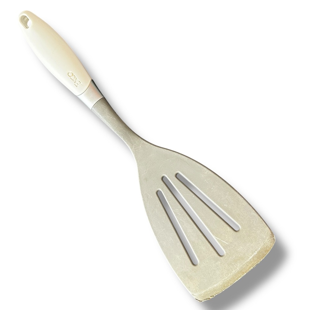 EKCO Slotted Spatula‎ Turner Nylon Gray White Handle 3 Slots 12.5 Inch
